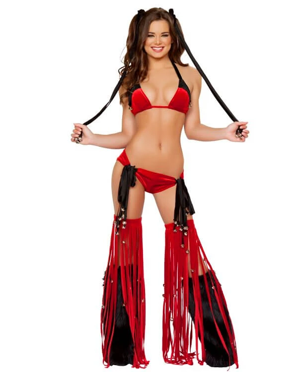 Jingle Bell Red Fringe Leggings 4 Jingle Bell Red Fringe Leggings - Image 2