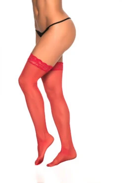 Sheer Thigh Highs Stockings With Lace Top 8 Sheer Thigh Highs Stockings With Lace Top -Be Wicked 1094 red