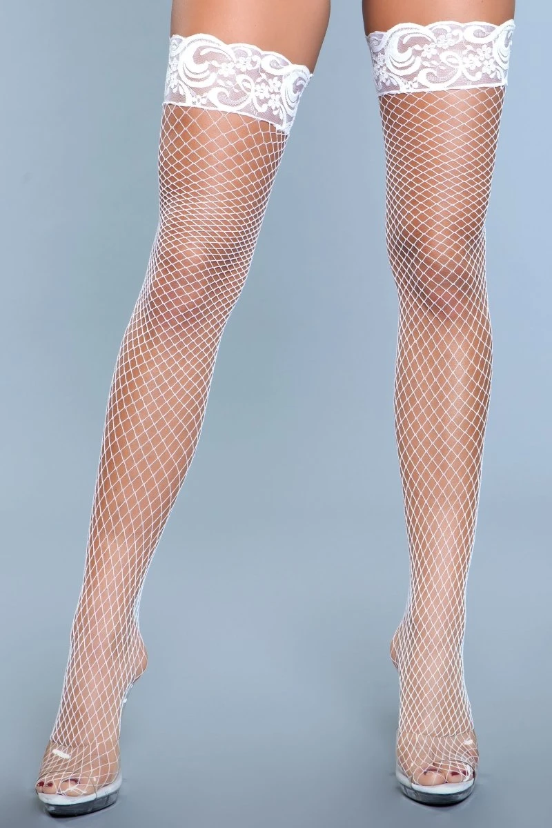 Be Wicked Amber Lace Top Fishnet Thigh Highs White 4 Be Wicked Amber Lace Top Fishnet Thigh Highs White - Image 2