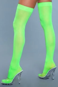 Be Wicked Opaque Nylon Thigh Highs Neon Green