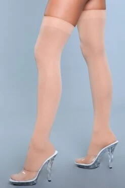 Be Wicked Opaque Nylon Thigh Highs Nude