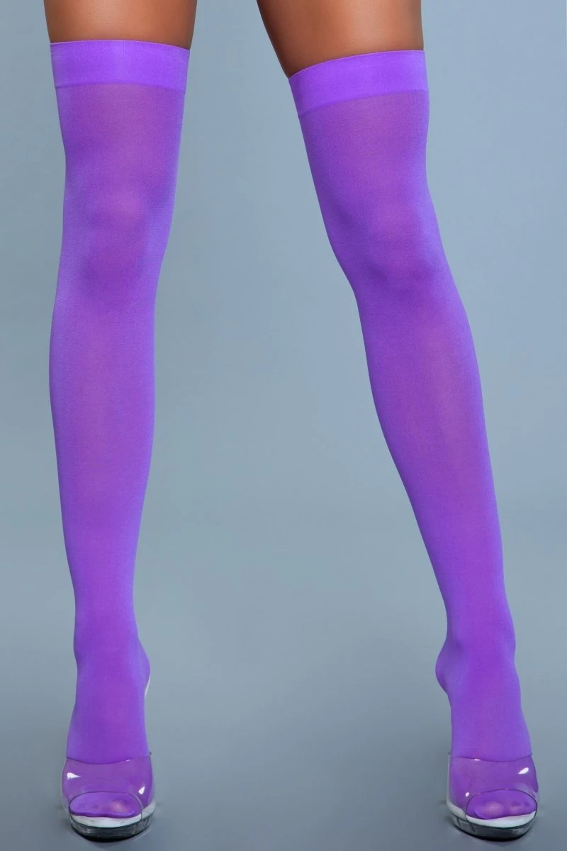 Be Wicked Opaque Nylon Thigh Highs Purple 4 Be Wicked Opaque Nylon Thigh Highs Purple - Image 2
