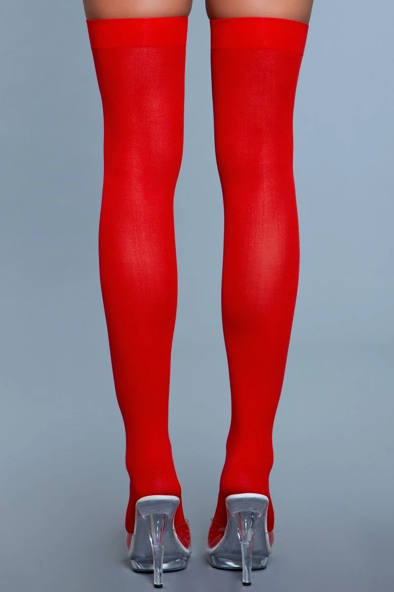 Be Wicked Opaque Nylon Thigh Highs Red 5 Be Wicked Opaque Nylon Thigh Highs Red - Image 3