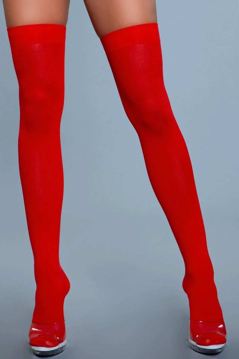 Be Wicked Opaque Nylon Thigh Highs Red 4 Be Wicked Opaque Nylon Thigh Highs Red - Image 2
