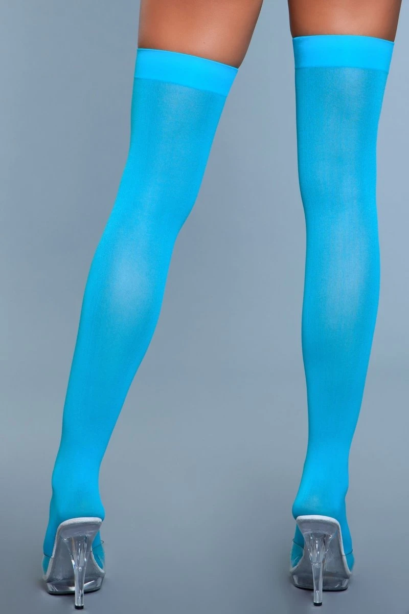 Be Wicked Opaque Nylon Thigh Highs Turquoise 4 Be Wicked Opaque Nylon Thigh Highs Turquoise - Image 2