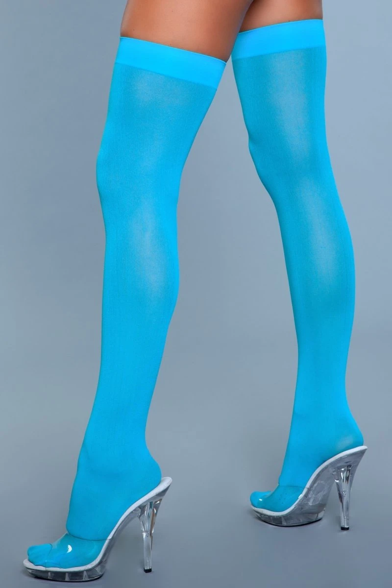Be Wicked Opaque Nylon Thigh Highs Turquoise 3 Be Wicked Opaque Nylon Thigh Highs Turquoise