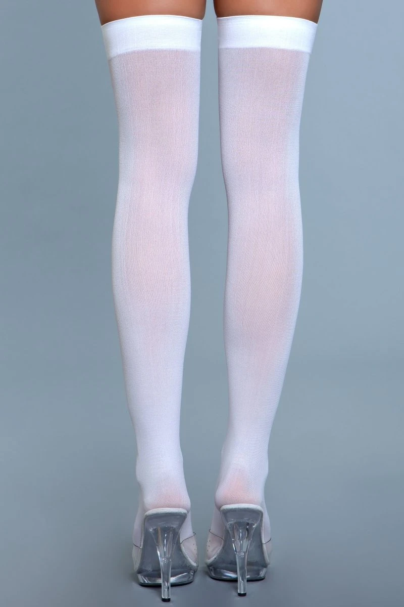 Be Wicked Opaque Nylon Thigh Highs White 5 Be Wicked Opaque Nylon Thigh Highs White - Image 3