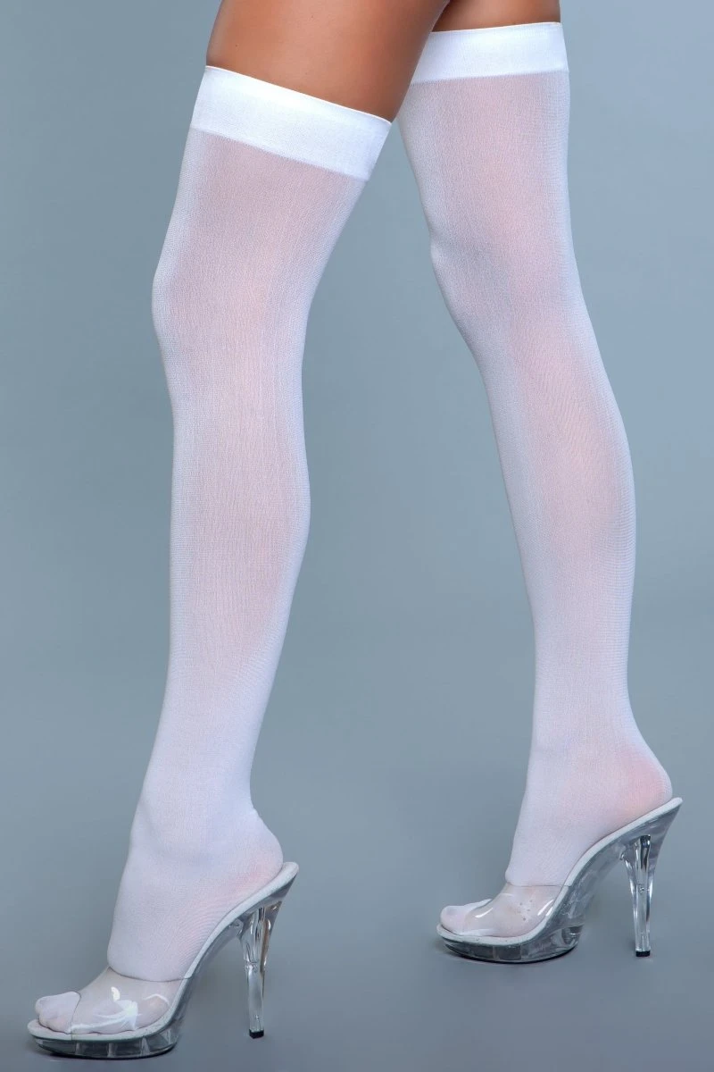 Be Wicked Opaque Nylon Thigh Highs White 3 Be Wicked Opaque Nylon Thigh Highs White
