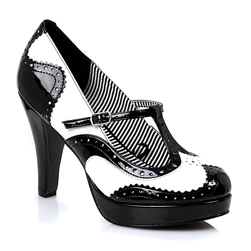 High Heel Oxford Toe Pump With Strap 3 High Heel Oxford Toe Pump With Strap