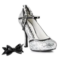 Glitter High Heel Close Toe Shoe With Bow -Be Wicked 453 LACEY SLVG