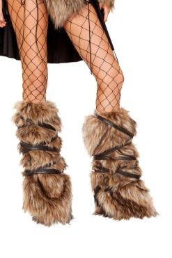 Pair Of Faux Fur Leg Warmers With Strap Detail