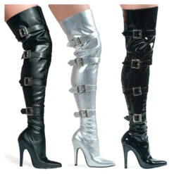 5 Heel Stretch Thigh Boot With Buckles & Innerzipper