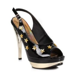 5 Peep Toe Sling Back With Star Accents & Chrome Heel