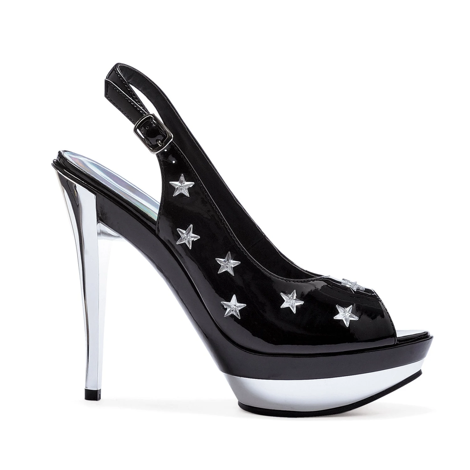 5 Peep Toe Sling Back With Star Accents & Chrome Heel 4 5 Peep Toe Sling Back With Star Accents & Chrome Heel - Image 2