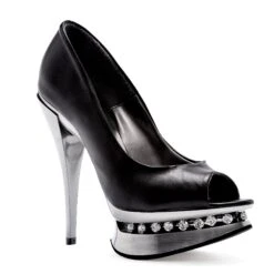 6 Metallic Heel W/ Rhinestone In Platform 5 6 Metallic Heel W/ Rhinestone In Platform -Be Wicked 527 DESIREE 20BLACK 20PU