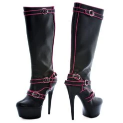 6 Heel Knee Boots With Pink Neon