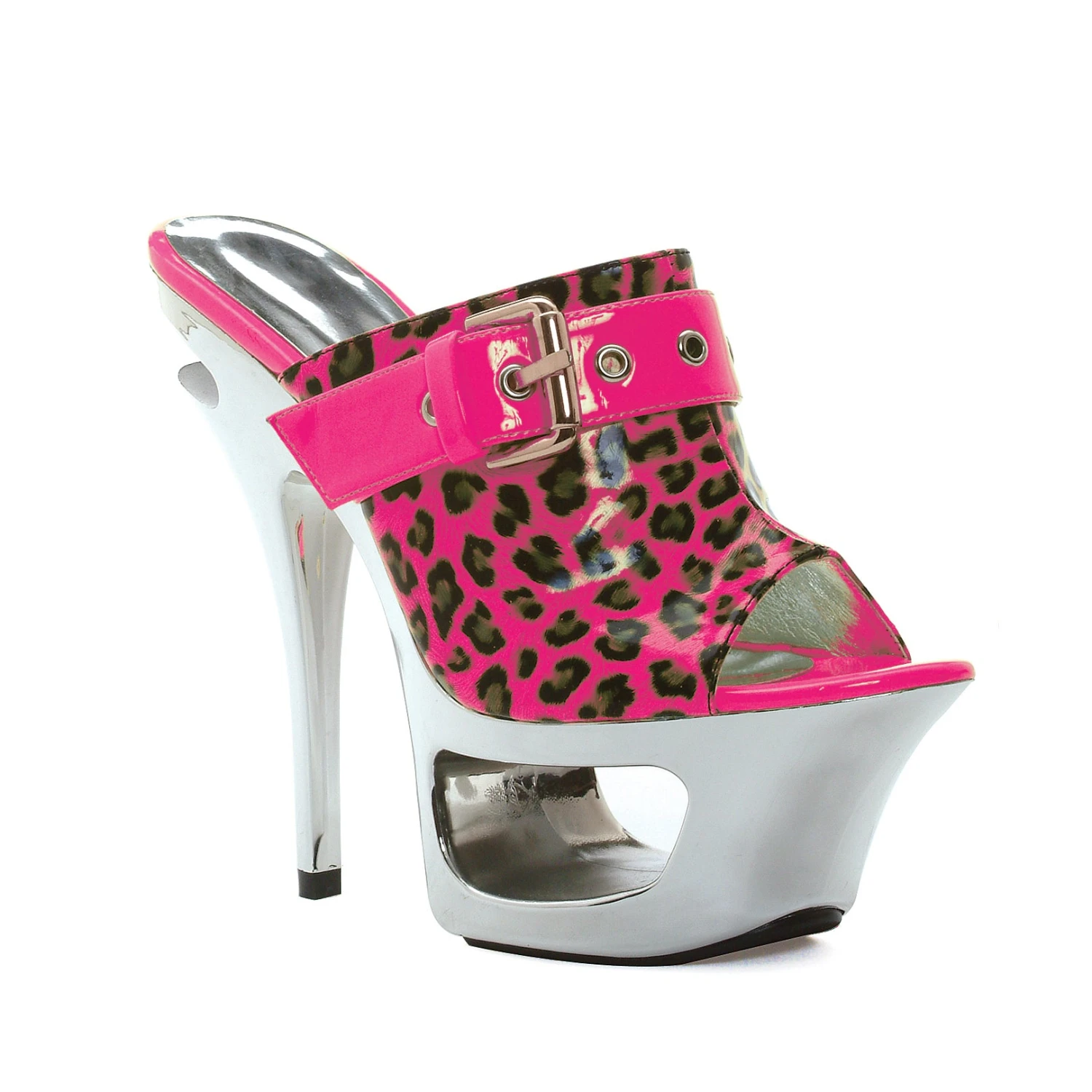 6 Cut Out Platform Neon Mule With Side Buckle Décor 3 6 Cut Out Platform Neon Mule With Side Buckle Décor