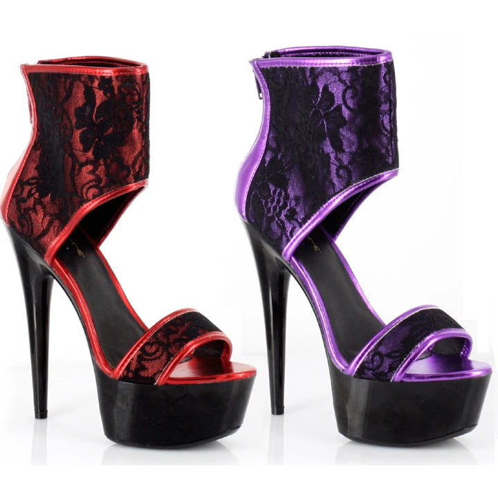 6 Pointed Heel Platform Sandal With 2 Layer Lace Upper 3 6 Pointed Heel Platform Sandal With 2 Layer Lace Upper