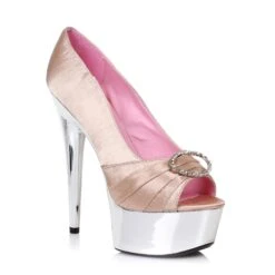 6 Satin Peep Toe Chrome Platform With RhineStone Buckle 13 6 Satin Peep Toe Chrome Platform With RhineStone Buckle -Be Wicked 609 LAUREN CHAM