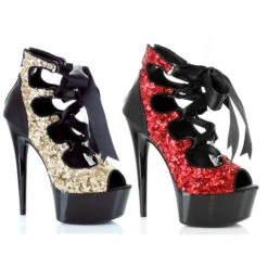 6 Glitter Open Toe Lace Up