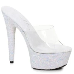 6 Pointed Stiletto Mule Sandal With Glitter Platform 9 6 Pointed Stiletto Mule Sandal With Glitter Platform -Be Wicked 609 SERENITY WHT