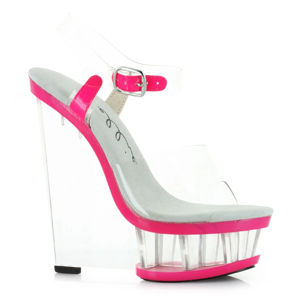 6 Clear And Neon Wedge With Ankle Strap 3 6 Clear And Neon Wedge With Ankle Strap