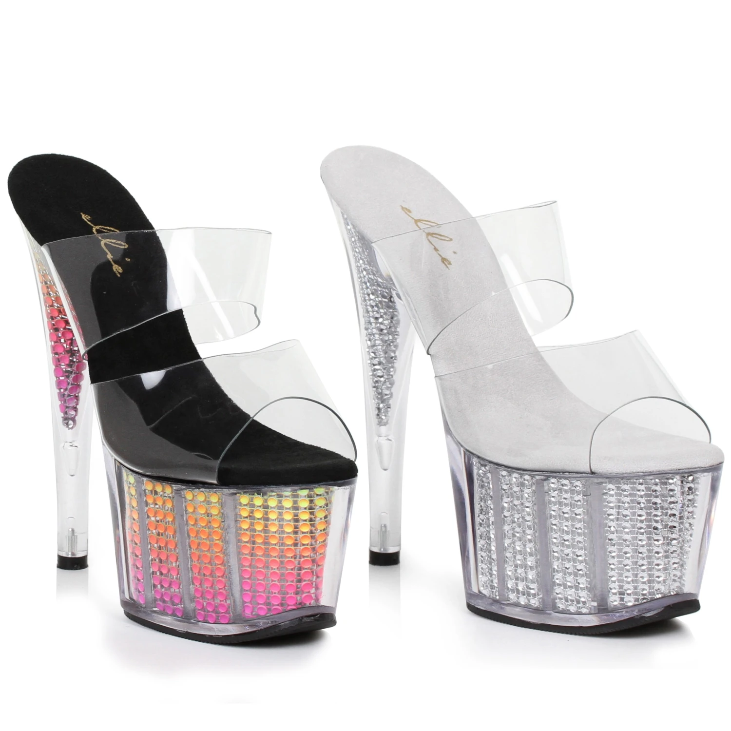 7 Double Clear Straps W/Rhinestone Platform 3 7 Double Clear Straps W/Rhinestone Platform