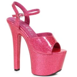 7 HEEL POINTED STILETTO SANDAL W/ METALLIC PLATFORM & UPPER 8 7 HEEL POINTED STILETTO SANDAL W/ METALLIC PLATFORM & UPPER -Be Wicked 711 BABBLE fush