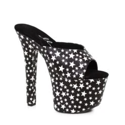 7 Heel Mule Sandal With Star Print 7 7 Heel Mule Sandal With Star Print -Be Wicked 711 GAZE blk