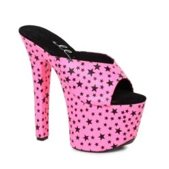 7 Heel Mule Sandal With Star Print 8 7 Heel Mule Sandal With Star Print -Be Wicked 711 GAZE pnk