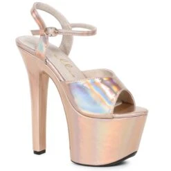 7 Heel Pointed Stiletto Sandal W/ Metallic Platform 10 7 Heel Pointed Stiletto Sandal W/ Metallic Platform -Be Wicked 711 LOLA gld