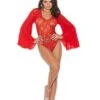 Red Lace Bodysuit With Bell Sleeves