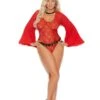 Red Lace Bodysuit With Bell Sleeves Plus Size 2 Red Lace Bodysuit With Bell Sleeves Plus Size -Be Wicked 82301q f