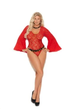 Red Lace Bodysuit With Bell Sleeves Plus Size