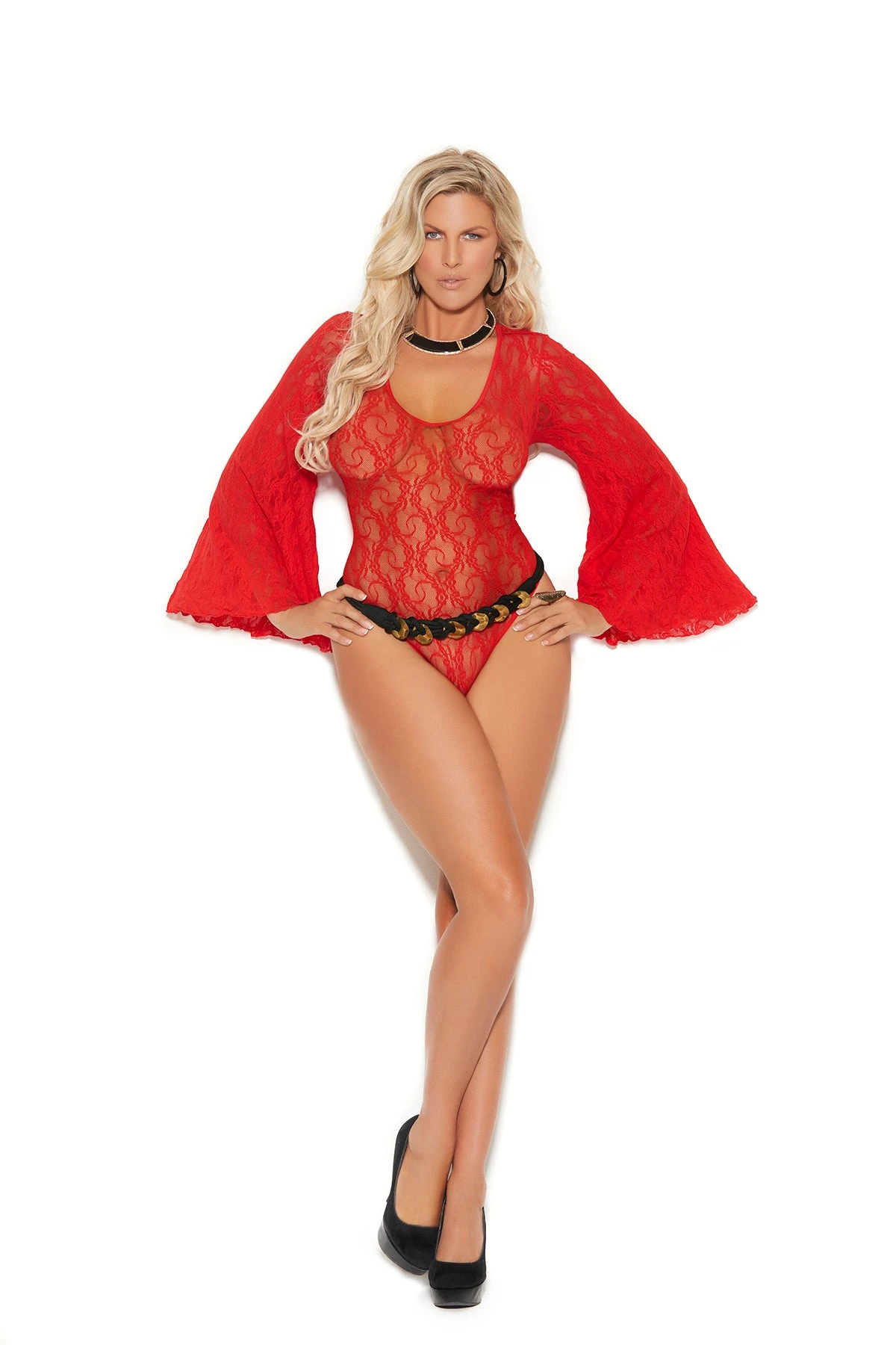 Red Lace Bodysuit With Bell Sleeves Plus Size 3 Red Lace Bodysuit With Bell Sleeves Plus Size