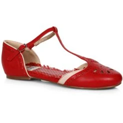 T-Strap Flat Shoe With Cutout Decor 8 T-Strap Flat Shoe With Cutout Decor -Be Wicked BP100 Nancy red