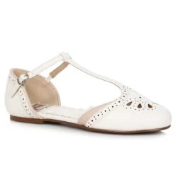 T-Strap Flat Shoe With Cutout Decor 9 T-Strap Flat Shoe With Cutout Decor -Be Wicked BP100 Nancy wht
