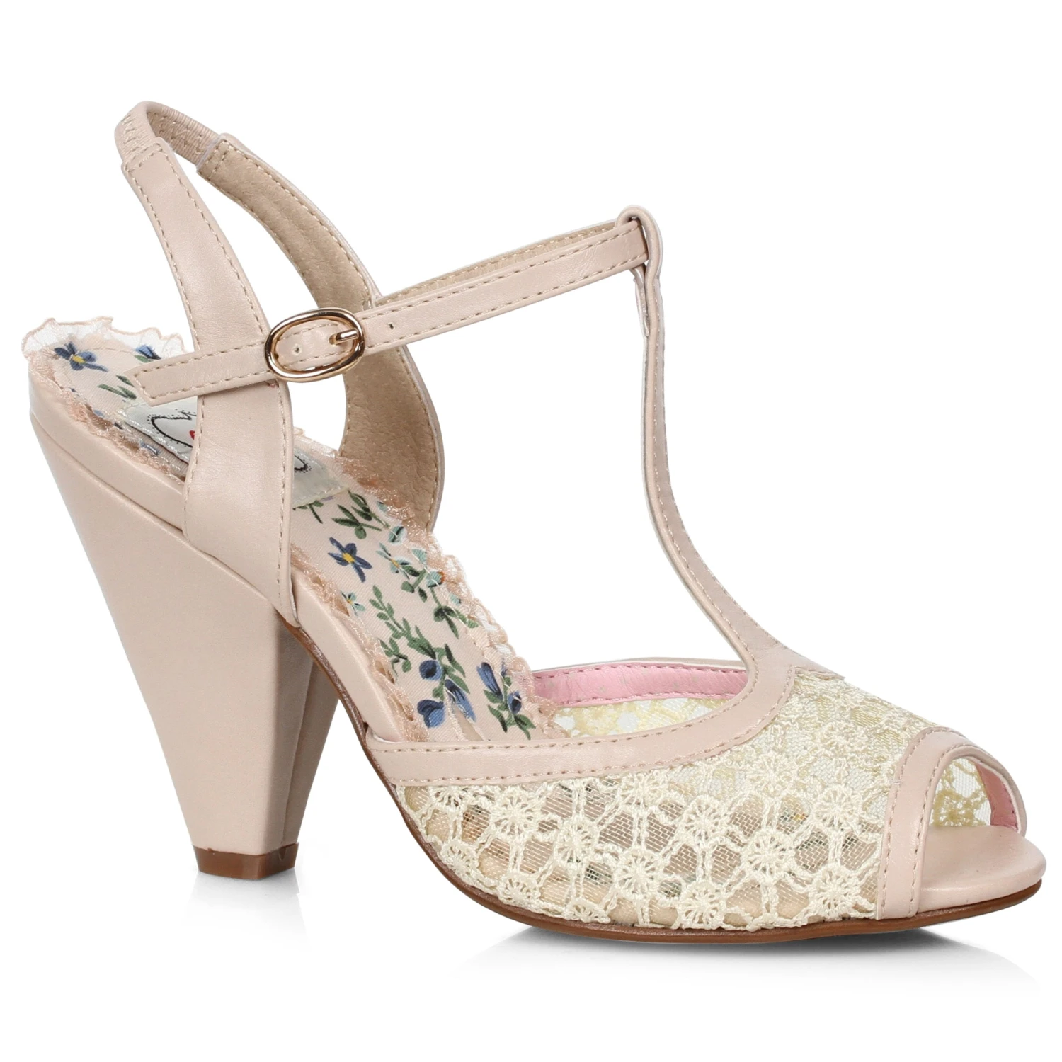 4 T-Strap Peep Toe Shoe With Lace 3 4 T-Strap Peep Toe Shoe With Lace