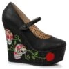 4.5 Inch Closed Toe Wedge With Skull Pattern 2 4.5 Inch Closed Toe Wedge With Skull Pattern -Be Wicked BP475 CALAVERA BLK