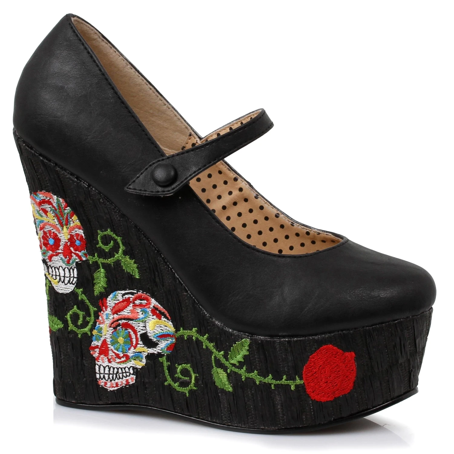 4.5 Inch Closed Toe Wedge With Skull Pattern 3 4.5 Inch Closed Toe Wedge With Skull Pattern