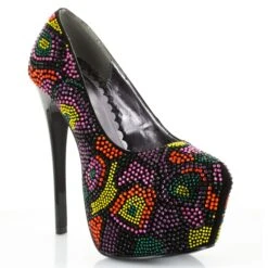 6 Heel W/ 2.25 Concealed Platform Multi-Color Stones Pump