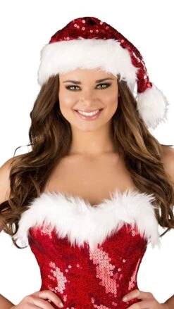 Fur Trimmed Sequin Christmas Hat