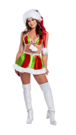 Holiday Fur Trimmed Holographic Vinyl Skirt