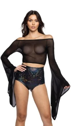Off-Shoulder Flair Mesh Gypsy Sleeve Top 8 Off-Shoulder Flair Mesh Gypsy Sleeve Top -Be Wicked FF118 BLK FF610 BLK FT