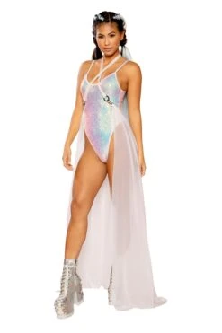 White Iridescent Harness Skirt 8 White Iridescent Harness Skirt -Be Wicked FF146 WIR FT