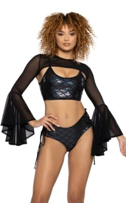 Bell-Sleeve Mesh Shrug