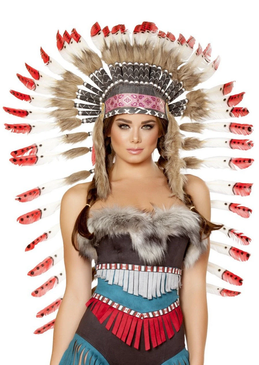 Indian Headdress With Red Tips 3 Indian Headdress With Red Tips