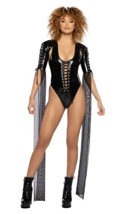 PVC Lace-Up Mesh Floor-Length Sleeve Shrug