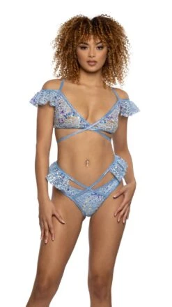 Sequin Lace Ruffle Wrap Top 10 Sequin Lace Ruffle Wrap Top -Be Wicked JR128 JR129 BLU FT