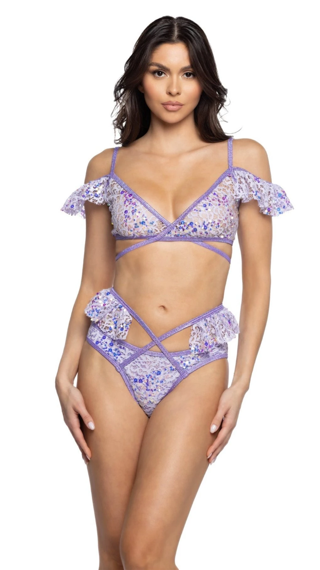 Sequin Lace Ruffle Wrap Top 8 Sequin Lace Ruffle Wrap Top - Image 6